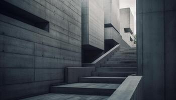 Modern staircase design in a concrete building, with clean geometric shapes generated by AI photo