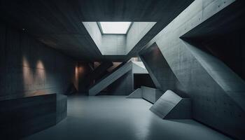 Modern futuristic architecture design, empty corridor with geometric shapes and shadows generated by AI photo