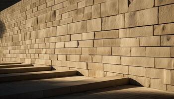 Abstract modern architecture, clean design, striped flooring, elegant staircase, empty space generated by AI photo