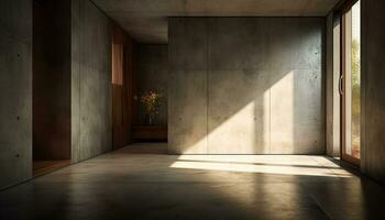 Modern empty apartment with clean concrete flooring and bright sunlight generated by AI photo