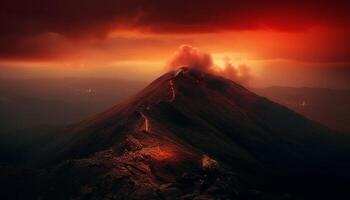 Nature beauty erupts in a fiery mountain peak at sunset generated by AI photo