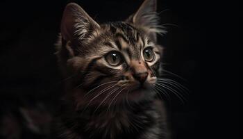 Cute kitten with fluffy fur, staring at camera, playful and curious generated by AI photo