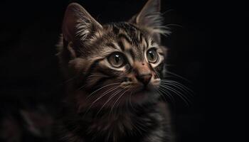 Cute kitten with fluffy fur, staring at camera, playful and curious generated by AI photo