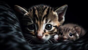 Cute kitten, small and fluffy, staring with playful eyes generated by AI photo