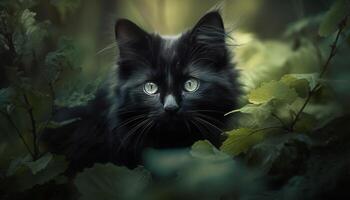 Cute kitten sitting on grass, looking at camera in nature generated by AI photo