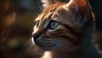 Cute kitten sitting outdoors, staring with curiosity at the camera generated by AI photo