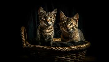 Cute kitten sitting, looking at camera, playful, fluffy, charming generated by AI photo