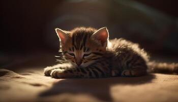 Cute kitten playing, looking at camera, softness of fur generated by AI photo