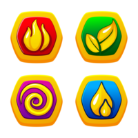 Four elements nature fire, air, earth, and water. Golden 4 symbols of life. png