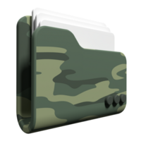3D rendering illustration of army folder icon with paper document. Simple paper army folder icon. Army folder 3d render icon. 3D render illustration png