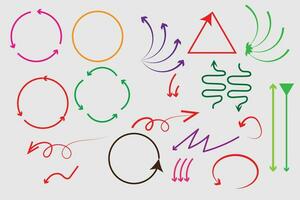 Vector hand drawn cute arrows set with different colors.