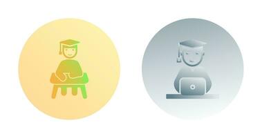 Studying on Desk and Student on Laptop Icon vector