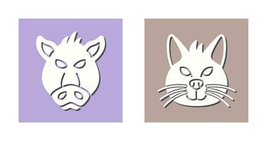 cerdo y gato icono vector