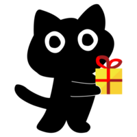 Cute black cat holding gift box. cartoon hand drawn illustration png