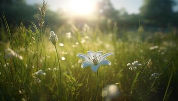 Freshness of summer meadow, daisy blossom in green grass generated by AI photo