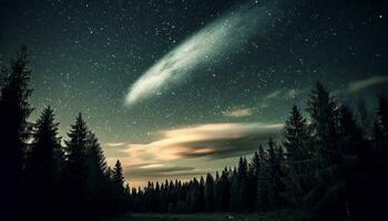 Milky Way illuminates majestic night sky, revealing tranquil nature beauty generated by AI photo