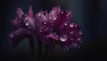 A purple flower blossom, wet with dew, in a formal garden generated by AI photo