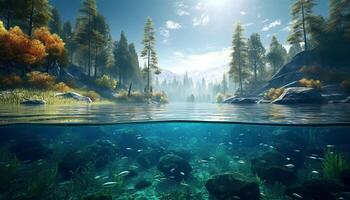 Underwater fish swim in tranquil blue seascape, a natural beauty generated by AI photo