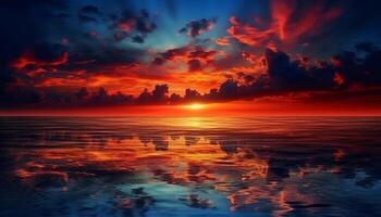 Sunset over the tranquil sea, a vibrant orange and blue generated by AI photo