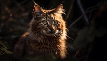 Cute kitten sitting in grass, staring with playful curiosity generated by AI photo