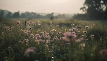 Nature meadow in summer, outdoors, grass, and wildflowers bloom generated by AI photo