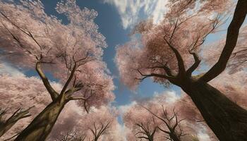 Tree branch blossoms in springtime, painting a beautiful nature landscape generated by AI photo