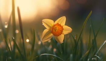 Vibrant tulip blossom in a meadow, nature colorful beauty generated by AI photo