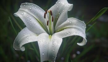 frescura de un mojado hoja, belleza en naturaleza soltero flor generado por ai foto