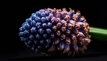 Purple flower head on black background, symbolizing healthy eating and freshness generated by AI photo