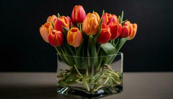 Vibrant tulip bouquet brings beauty and freshness to nature gift generated by AI photo