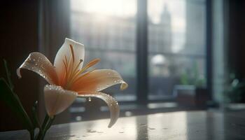 Freshness and beauty in nature a single flower on a table generated by AI photo