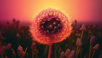 Yellow dandelion flower in a meadow, surrounded by green grass generated by AI photo