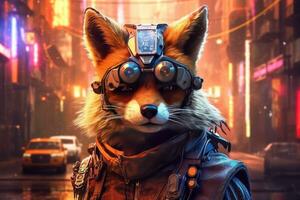 Futuristic fox in front of a futuristic dark background photo