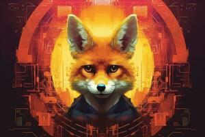 Futuristic fox in front of a futuristic dark background photo