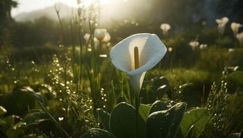 Fresh green grass and flowers bloom in the meadow springtime beauty generated by AI photo