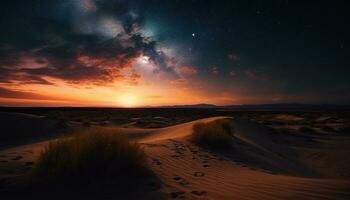 Sand dune landscape at dusk, beauty in nature, tranquil scene generated by AI photo