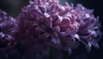 A beautiful purple chrysanthemum blossom in the wet springtime garden generated by AI photo