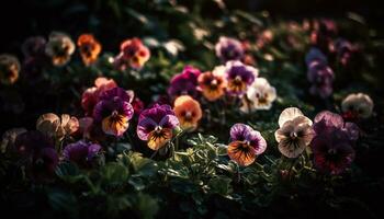 The vibrant purple flower blossoms in the bright summer sunlight generated by AI photo