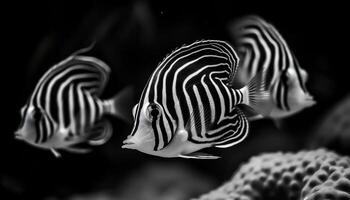 Striped zebra fish swimming in the beautiful underwater coral reef generated by AI photo