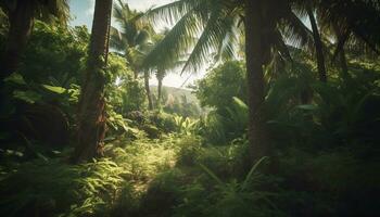 The tropical rainforest beauty in nature is a tranquil scene generated by AI photo