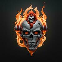 head skull fire mascot and esport gaming logo, AI generated photo