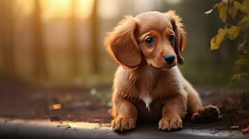 Cute little dog on the autumn leaves background. Dog portrait. photo