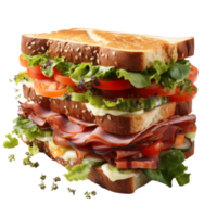 Sandwich con prosciutto e verdure su trasparente sfondo, creato con generativo ai png