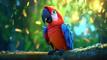 Blue red macaw on a tree in the jungle photo