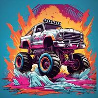 Action-packed monster truck illustration, AI generated. photo