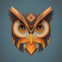 Owls quetzalcoatl head, symmetrical, flat icon design, AI generated photo