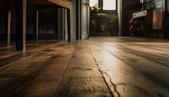 Wooden flooring adds elegance to the modern, empty living room generated by AI photo