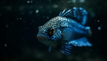 A beautiful spotted fish swimming in the deep blue water generated by AI photo