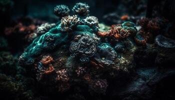 Underwater reef, fish, coral, sea life, deep blue water generated by AI photo