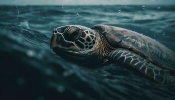 Turtle swimming underwater, slow and tranquil, in a tropical reef generated by AI photo